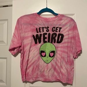 Pink tie-dye alien crop shirt
